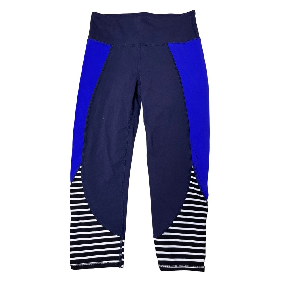 Athleta Navy Blue Cobalt Striped Colorblock Crop Leggings Small 228129-01